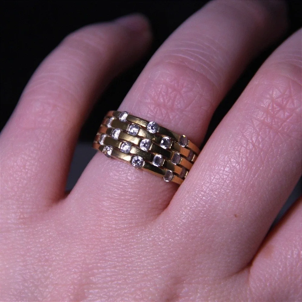 Gold Over Sterling Silver Triple Row Cubic Zirconia Band Ring‎ Size 7.25 CZ 925